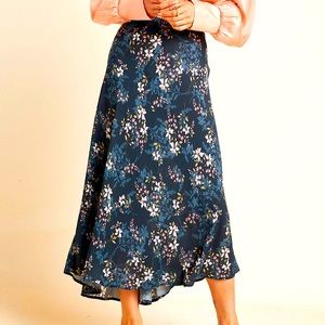 Velvet by Graham & Spencer Floral Midi Skirt - Blue and White